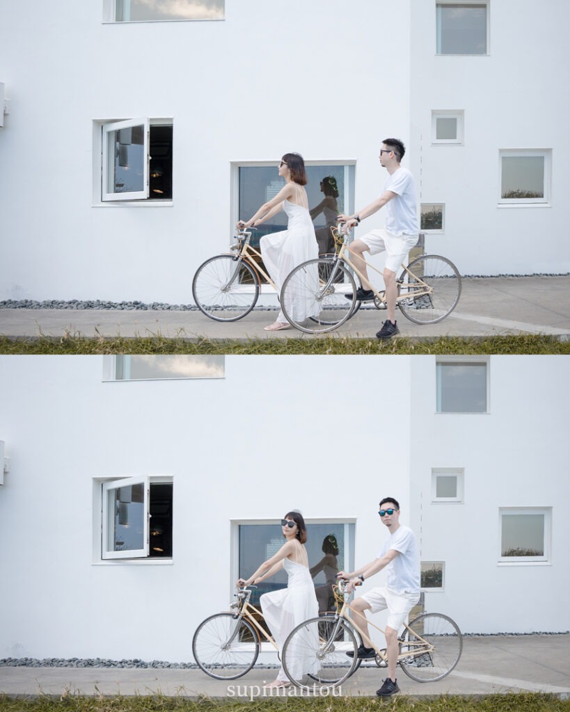 日日旅海提供復古腳踏車，免費取用，可在附近擺拍或是旁邊的濱海公路上騎車，但要注意安全喔！